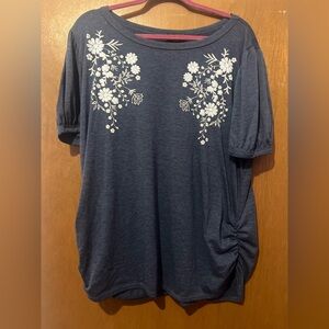 Amiana Dark Blue Floral Short Sleeve Top